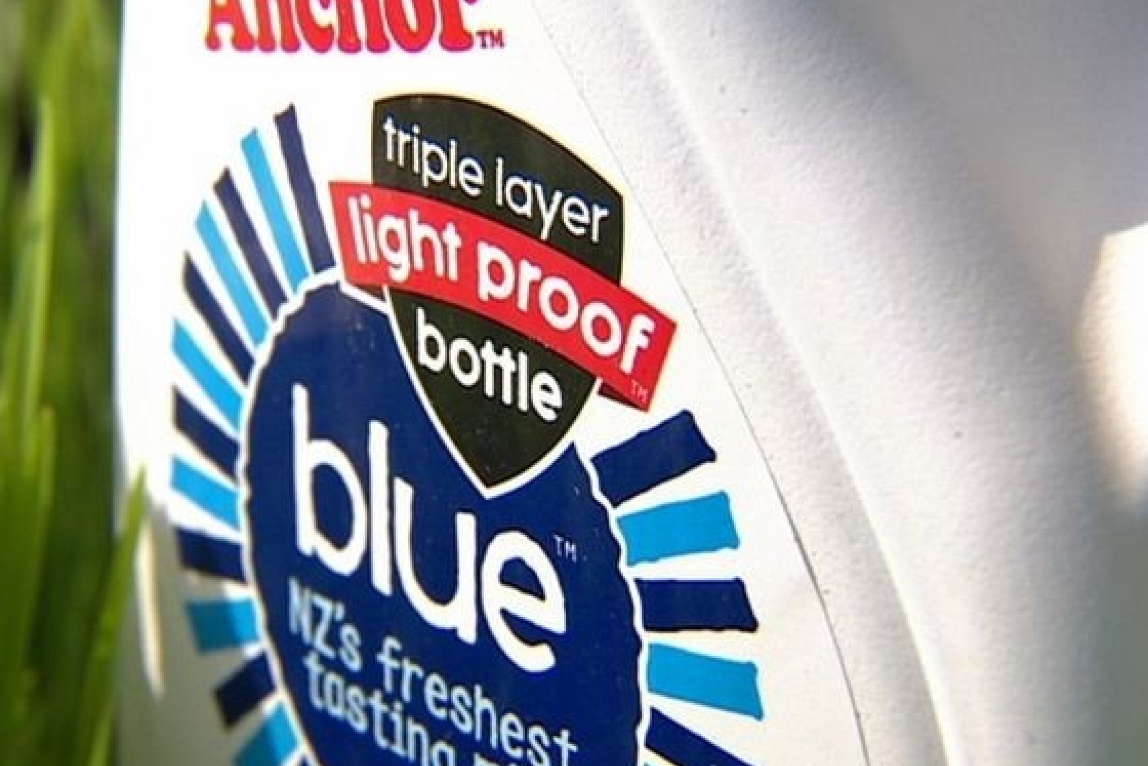 Anchor bottle of milk with focus on label printed