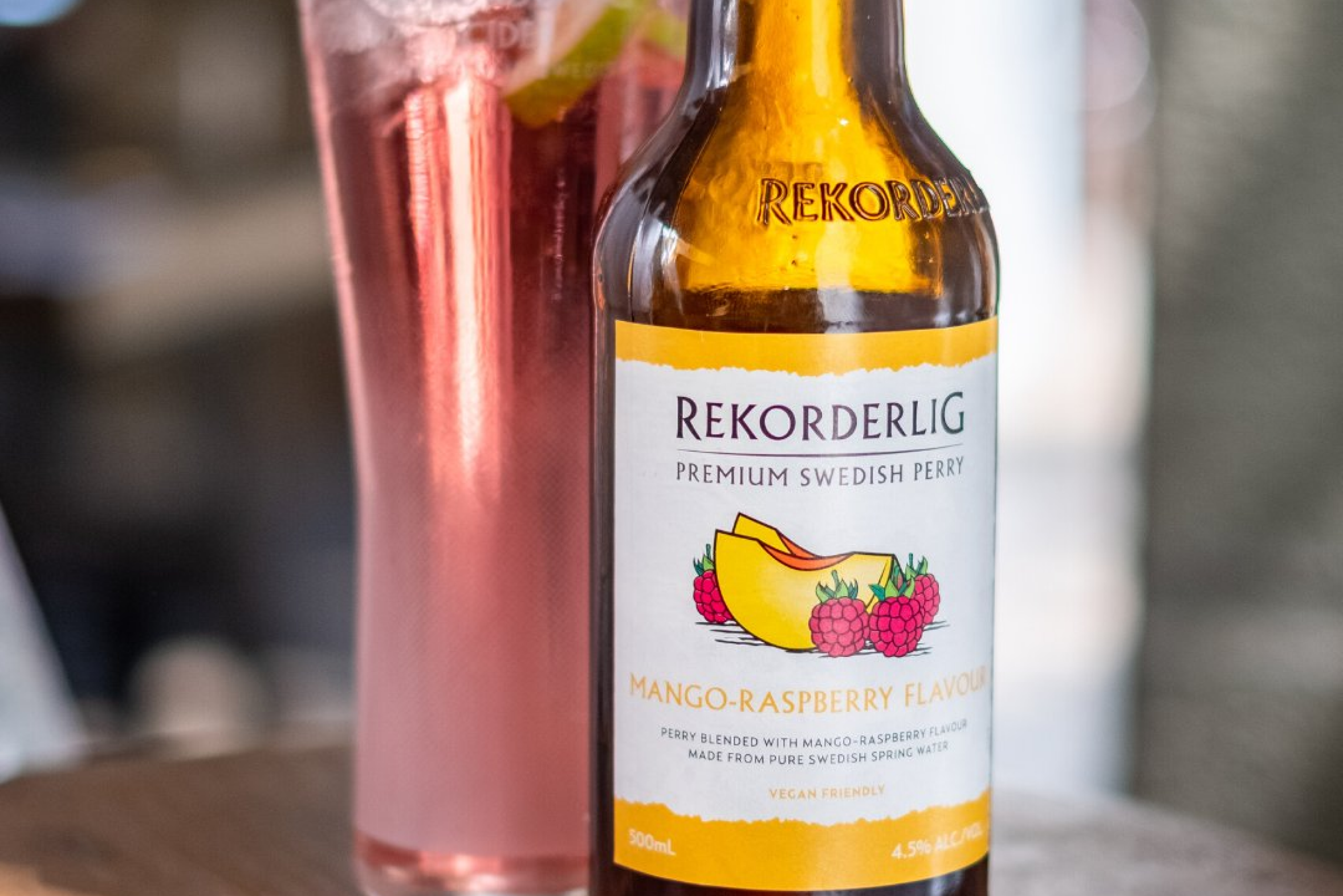 Rekorderlig bottle with printed label on it